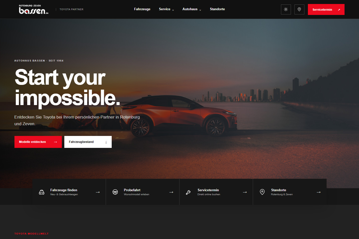 Startseite der neuen Toyota-Bassen-Website